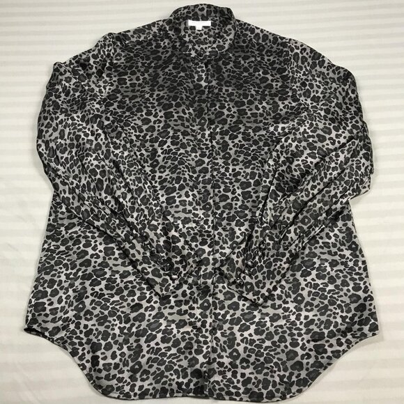 Equipment Femme Shirt Womens Large Gray Leopard Print Silk Button Front Blouse - Picture 1 of 8